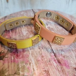 RUSTIC CUFF Set of 2 Meagan Gold Plated Logo Studded Leather Bracelets